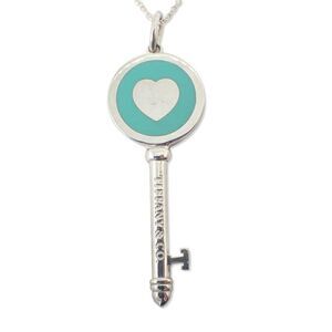 Tiffany & Co 925 Blue Enamel Heart Key Necklace j113-12